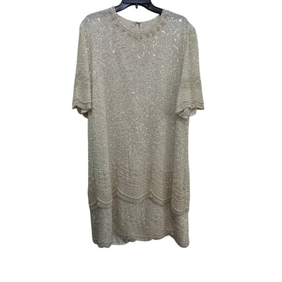 Vintage Brilliante by J.A. Women's Silk Sequined Beaded Crew Neck Dress Size 2X - Picture 1 of 11